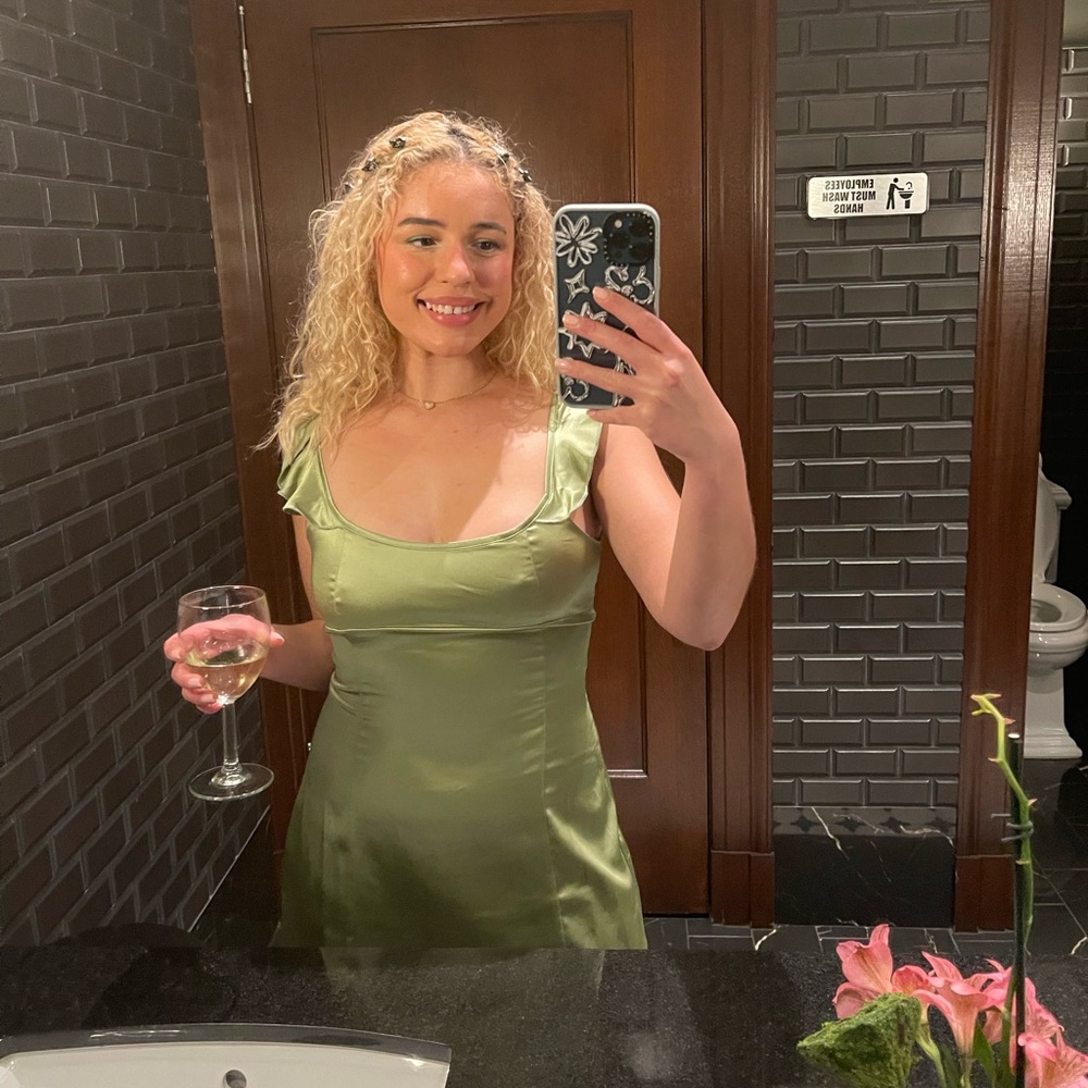 Elegant Green Satin Dress